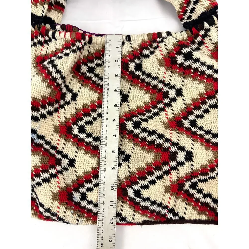 VTG Handmade Crocheted Hand Woven Purse Zigzag‎